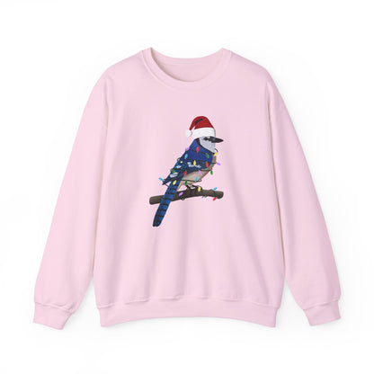 Blue Jay with Fairy Lights Santa Claus Christmas Bird Sweatshirt