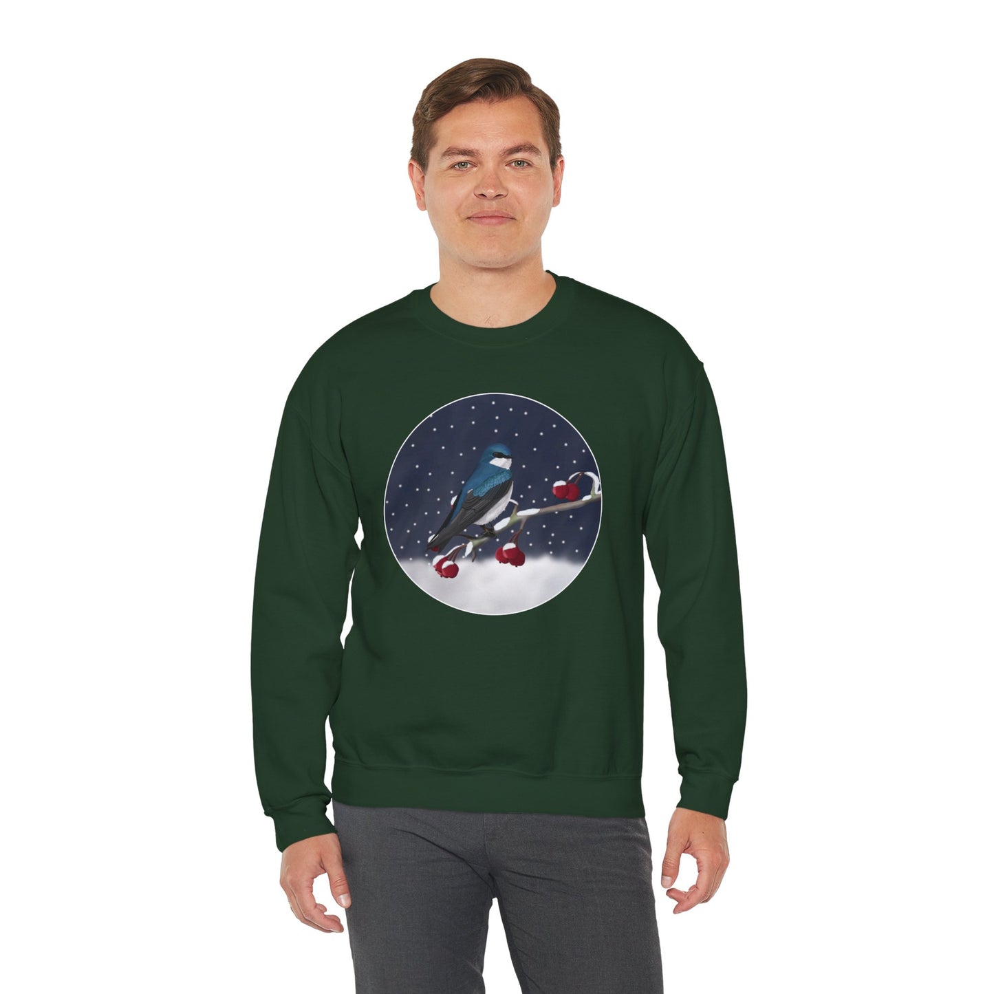 Tree Swallow on a Winter Branch Birdwatcher Christmas Bird Sweatshirt