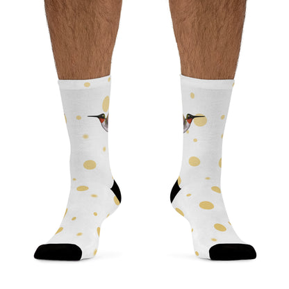 Hummingbird with Golden Dots Birding & Birdwatching Bird Socks White