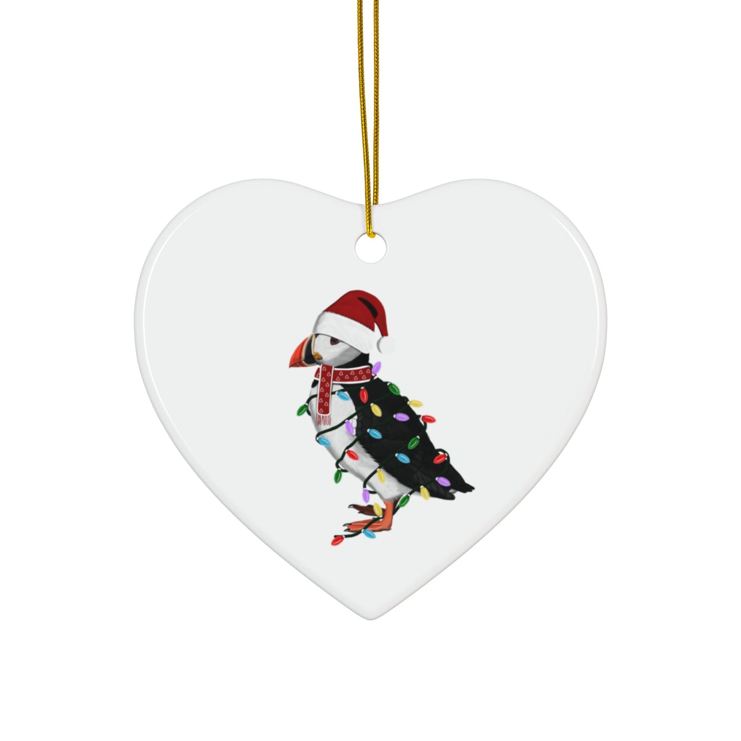 Puffin as Santa Ceramic Bird Christmas Ornament | Durable Double-Sided Bird Lover Decor