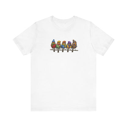 Rotkehlchen in Strick T-Shirt – Weiches Premium Shirt mit Einzigartigem Vogelmotiv