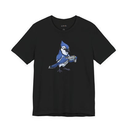 Blue Jay Playing Video Games Funny Gamer and Bird Lover T-Shirt