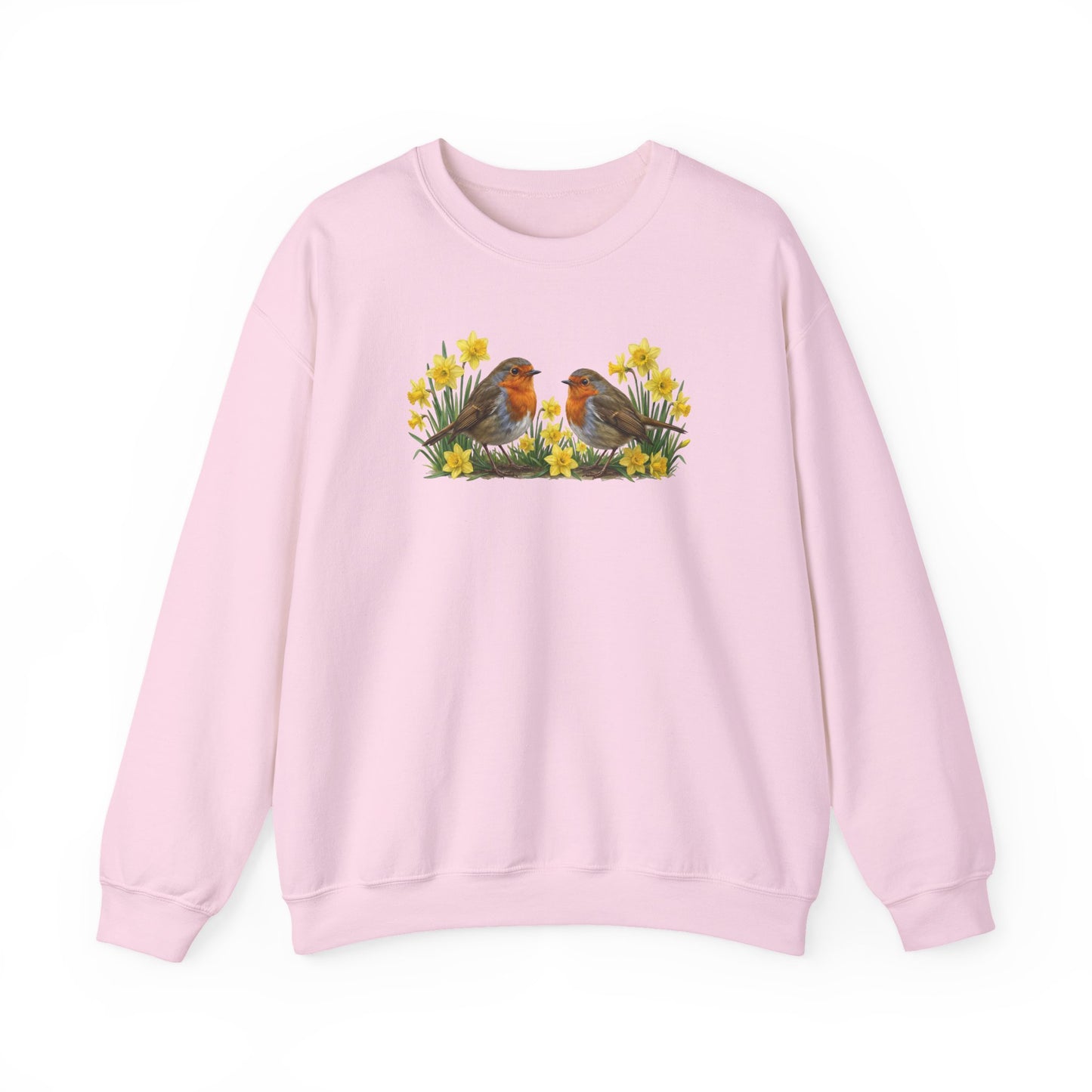 Rotkehlchen Oster-Sweatshirt Frühlingswiese – Singvögel in Osterglocken | Unisex Pullover