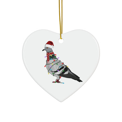 Pigeon as Santa Ceramic Bird Christmas Ornament | Durable Double-Sided Bird Lover Decor