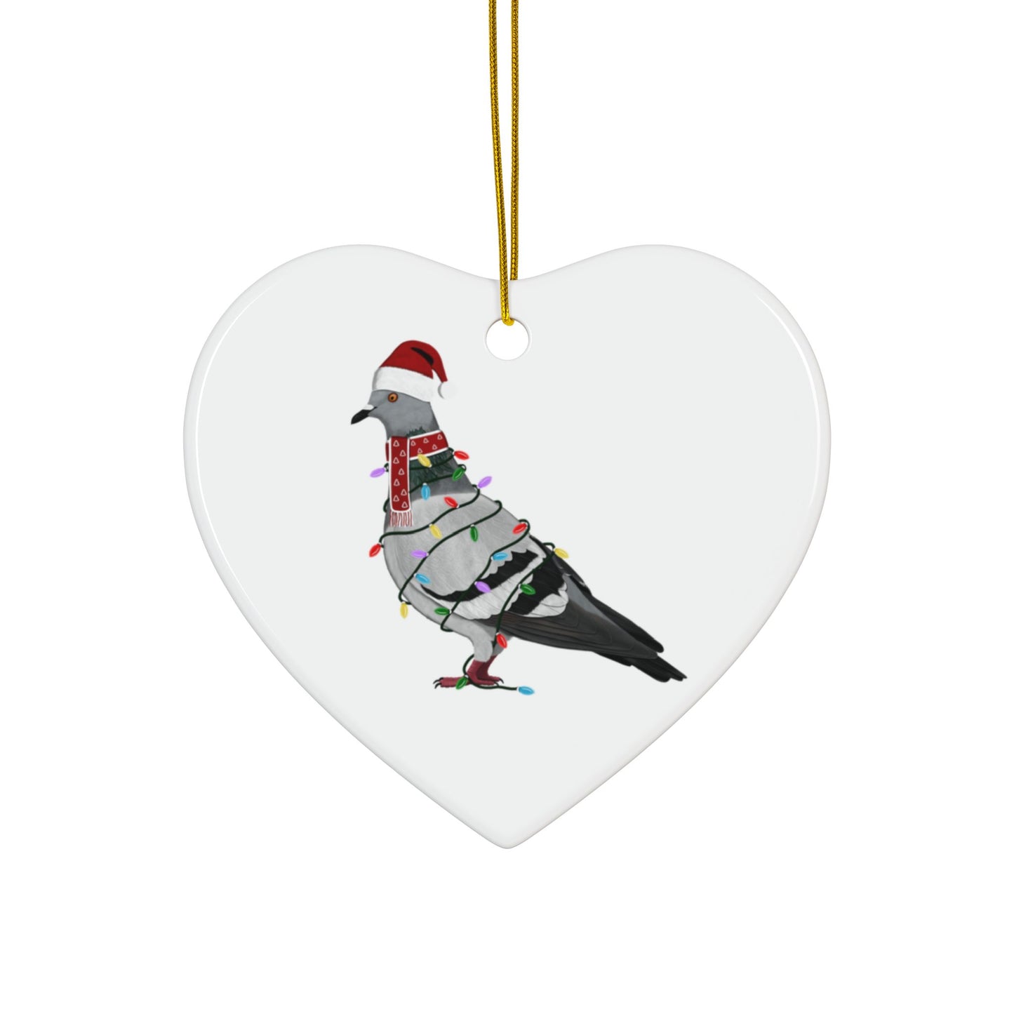 Pigeon as Santa Ceramic Bird Christmas Ornament | Durable Double-Sided Bird Lover Decor