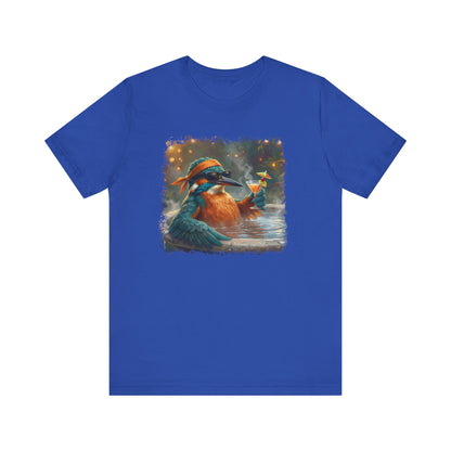 Funny Kingfisher T-Shirt | Bird with Sunglasses & Drink | Unisex Summer Tee
