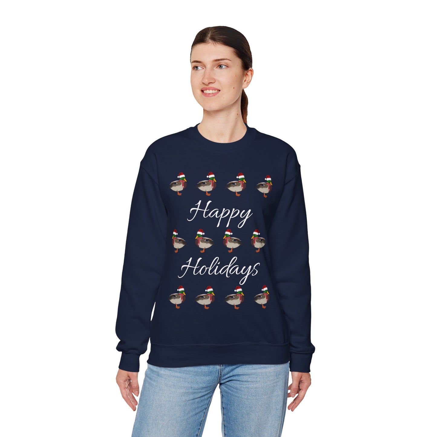 Mallard as Santa with Hat and Scarf Happy Holidays Birdwatcher Christmas Bird Sweatshirt