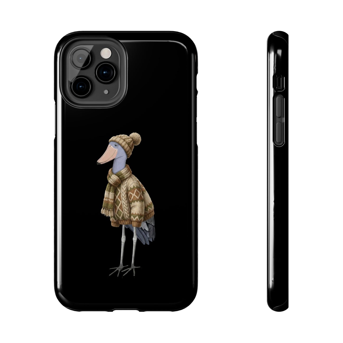 鳥のアートが描かれたハシビロコウの二層式iPhoneケース - 鳥類学者や鳥好きの方へのプレゼントに最適