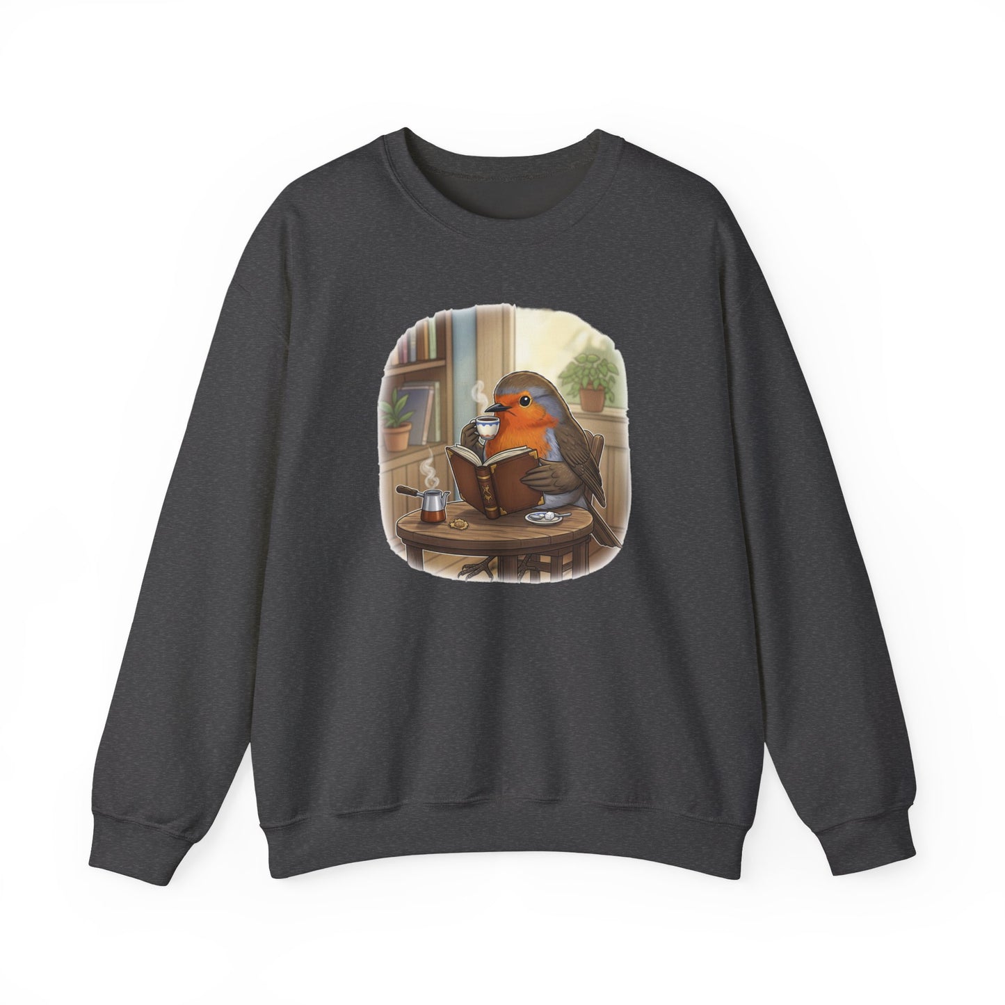 Robin Reads Books and Drinks Coffee Bird Sweatshirt Funny Book & Bird Lovers