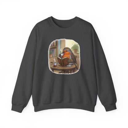 Robin Reads Books and Drinks Coffee Bird Sweatshirt Funny Book & Bird Lovers