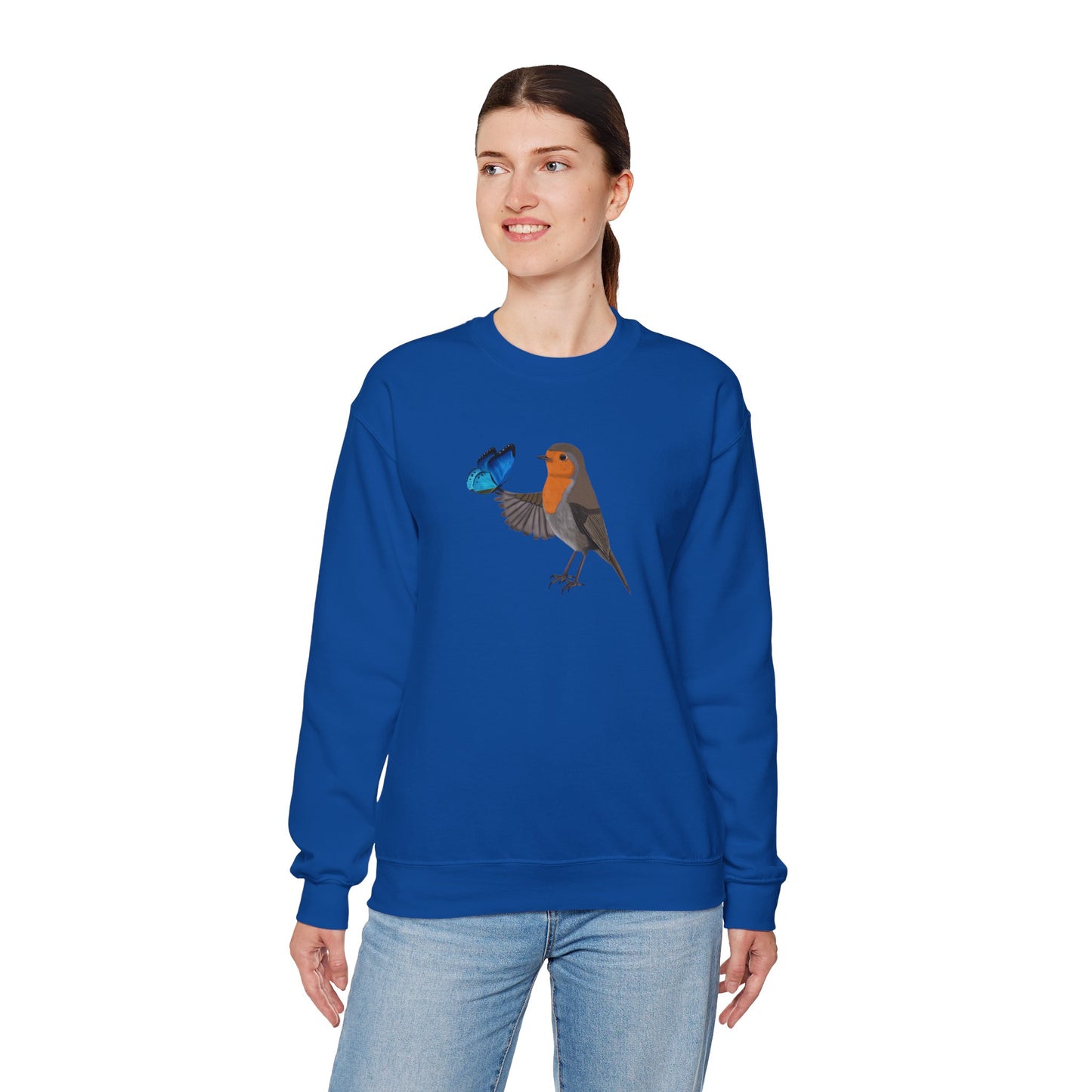 Robin with Butterfly Bird Birding & Birdwatching Sweatshirt