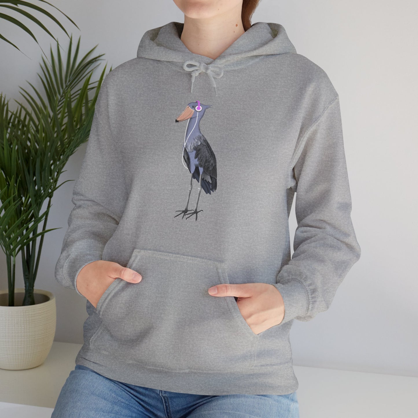 Shoebill with Music Headphones Bird Birdwatching Birdlover Hoodie