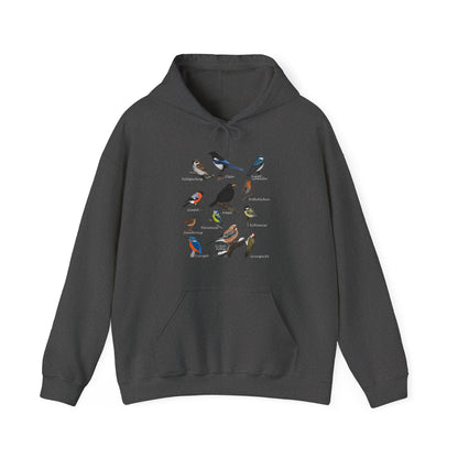 Gartenvögel Vogel Hoodie - Amsel Rotkehlchen Blaumeise Kapuzenpullover für Vogelbeobachter & Naturliebhaber mit Vogelmotiv