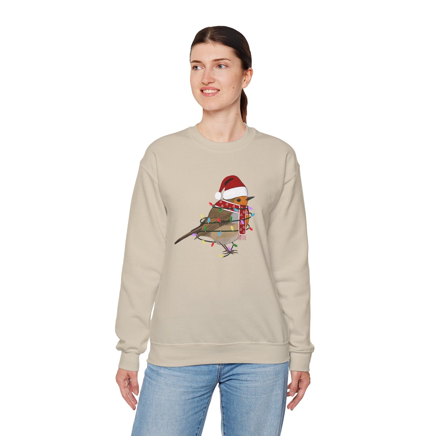 European Robin with Fairy Lights Santa Claus Christmas Bird Sweatshirt