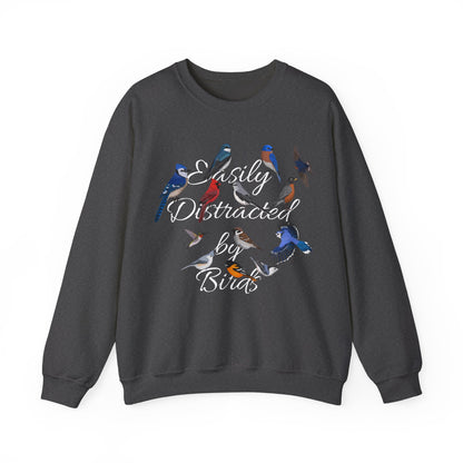 Easily Distracted by Birds Blue Jay Cardinal Hummingbird Birdlover Sweatshirt