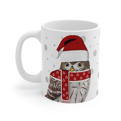 Owl with Red Santa Hat and Scarf Christmas Bird Ceramic Mug 11oz