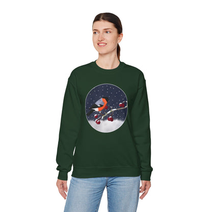 Bullfinch on a Winter Branch Birdwatcher Christmas Bird Sweatshirt