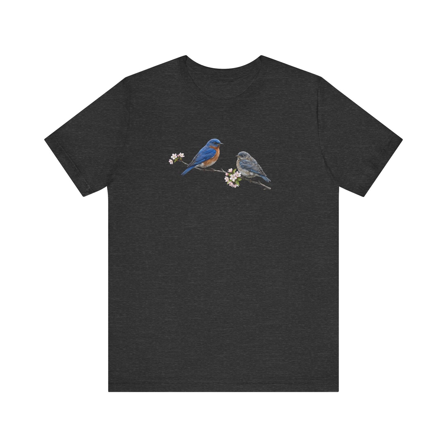 Eastern Bluebird & Fledgling T-Shirt | Spring Blossoms Unisex Graphic Tee