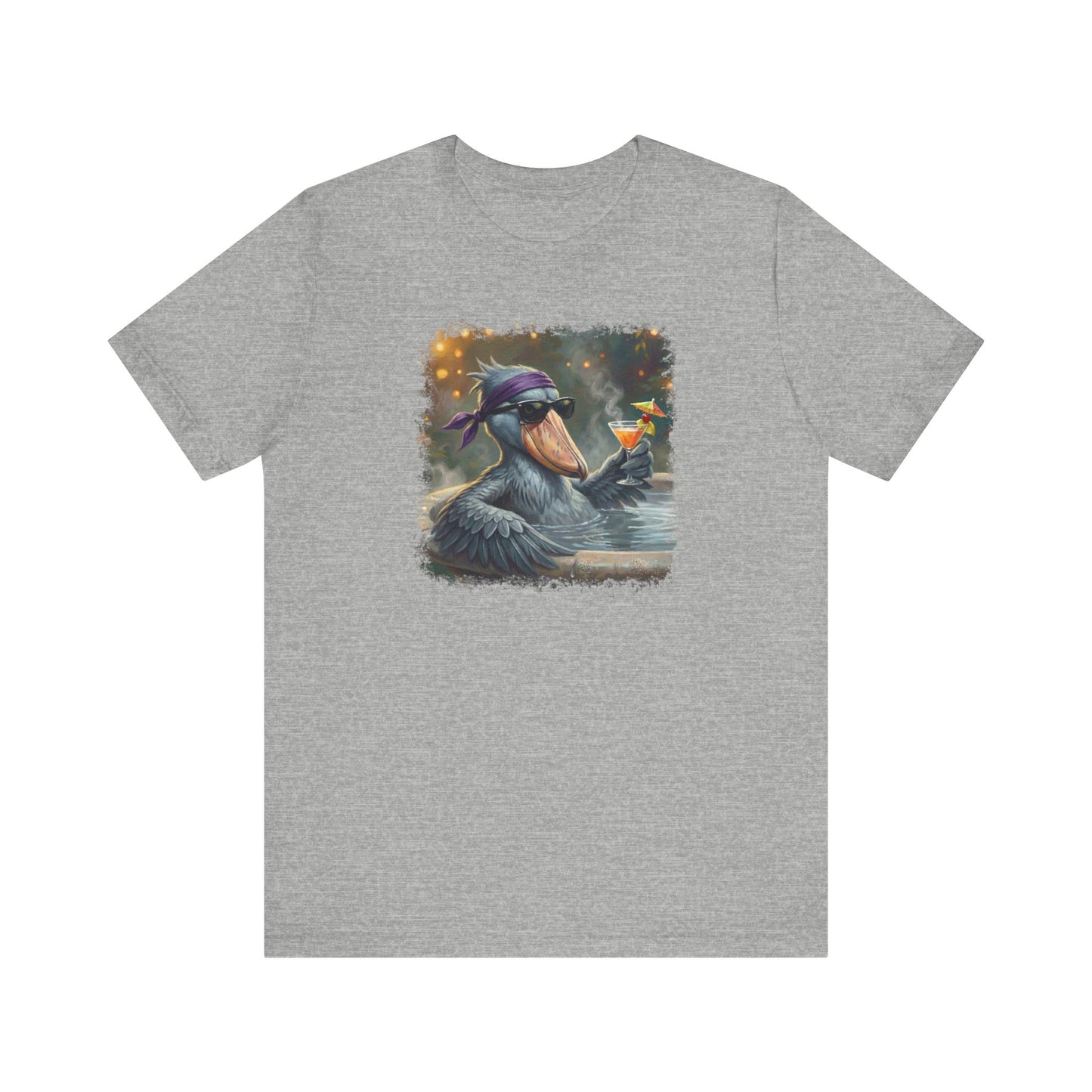 Funny Shoebill T-Shirt | Bird with Sunglasses & Drink | Unisex Summer Tee