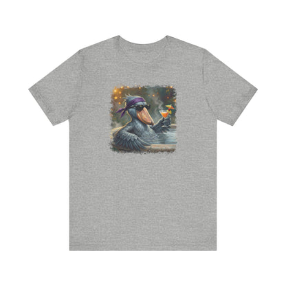 Funny Shoebill T-Shirt | Bird with Sunglasses & Drink | Unisex Summer Tee