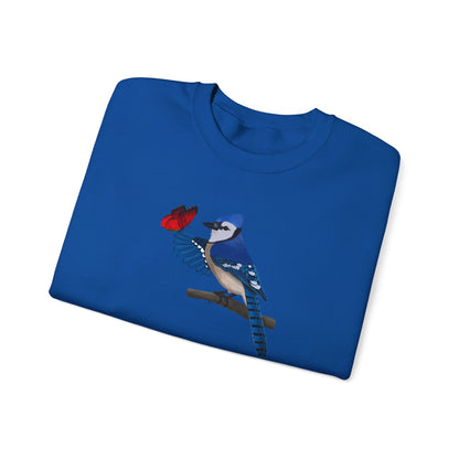 Blue Jay with Butterfly Bird Birding & Birdwatching Sweatshirt