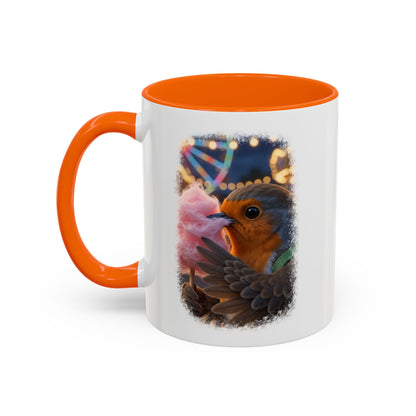 Rosi Rotkehlchen mit Zuckerwatte Keramiktasse – Kaffeebecher mit farbigem Henkel
