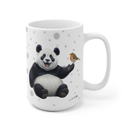 Rotkehlchen mit einem fröhlichen Panda Vogel Tiermotiv Tasse Punkte Grau