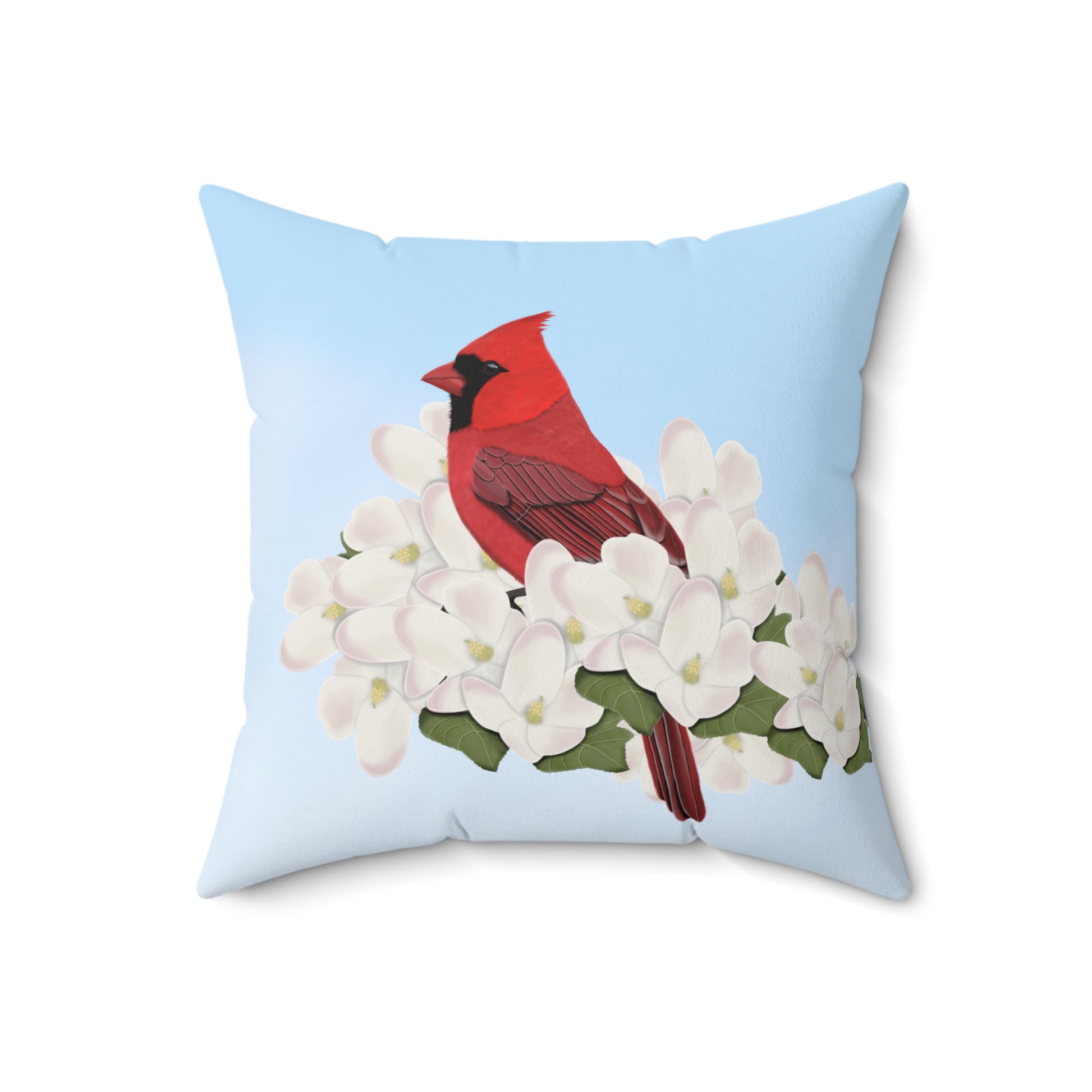 Cardinal and Apple Blossoms Bird Throw Pillow 18"x18"