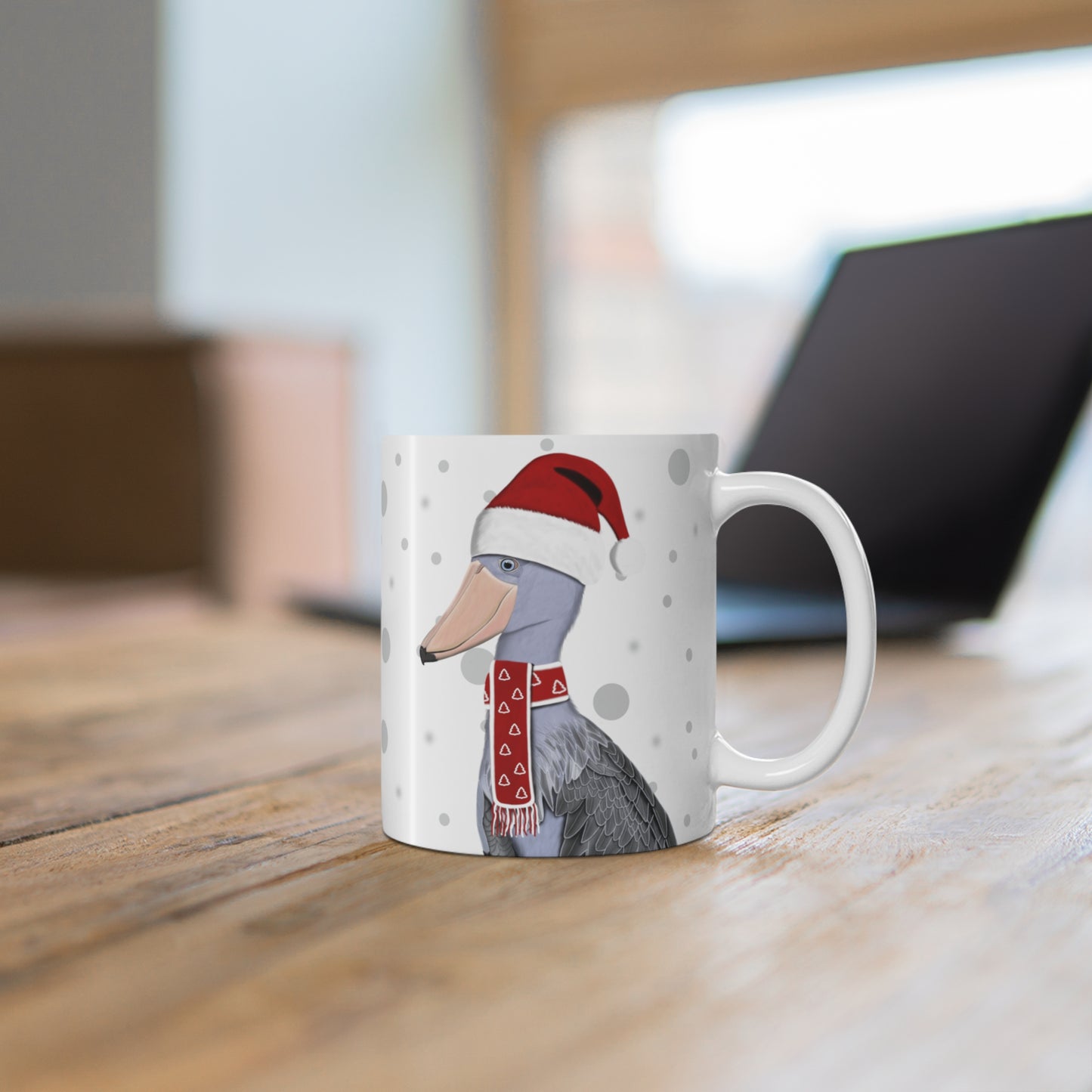 Shoebill with Red Santa Hat and Scarf Christmas Bird Ceramic Mug 11oz