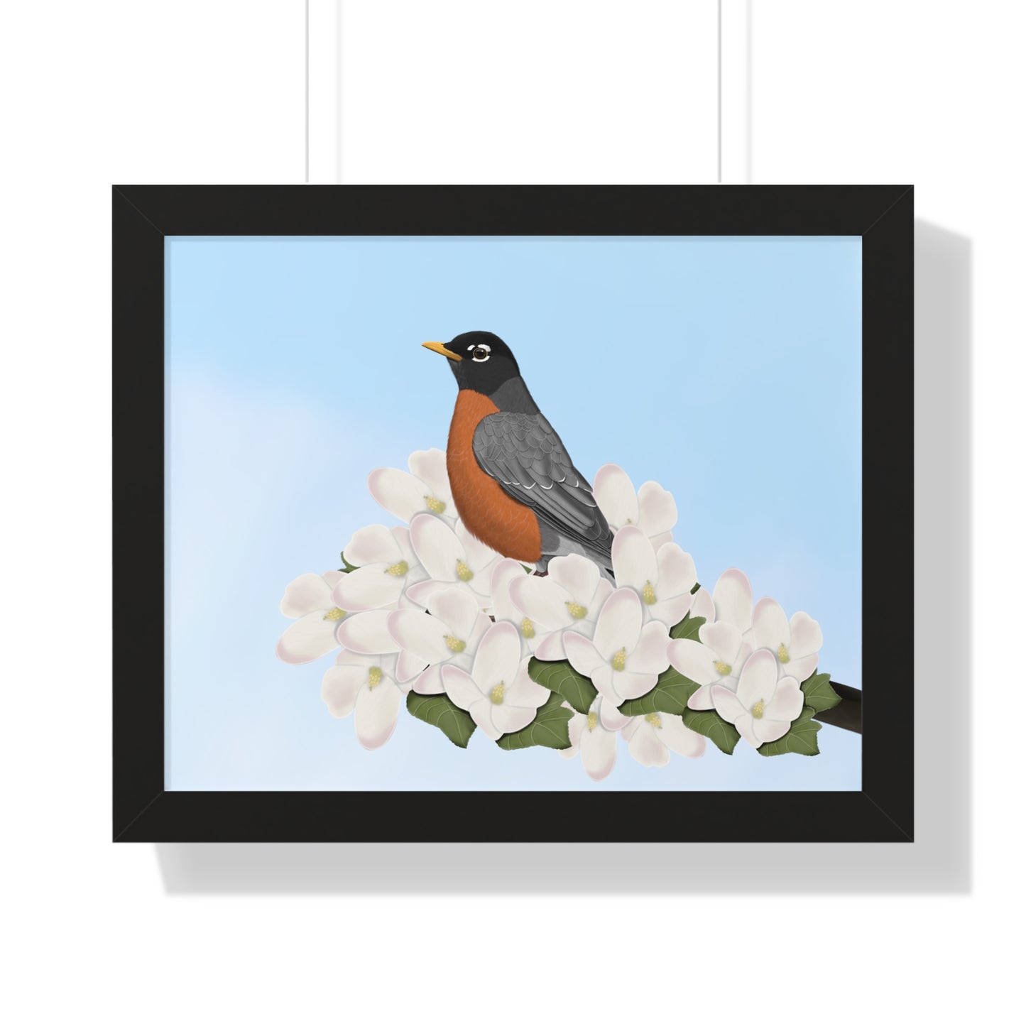 Robin Spring Blossoms Bird Framed Poster