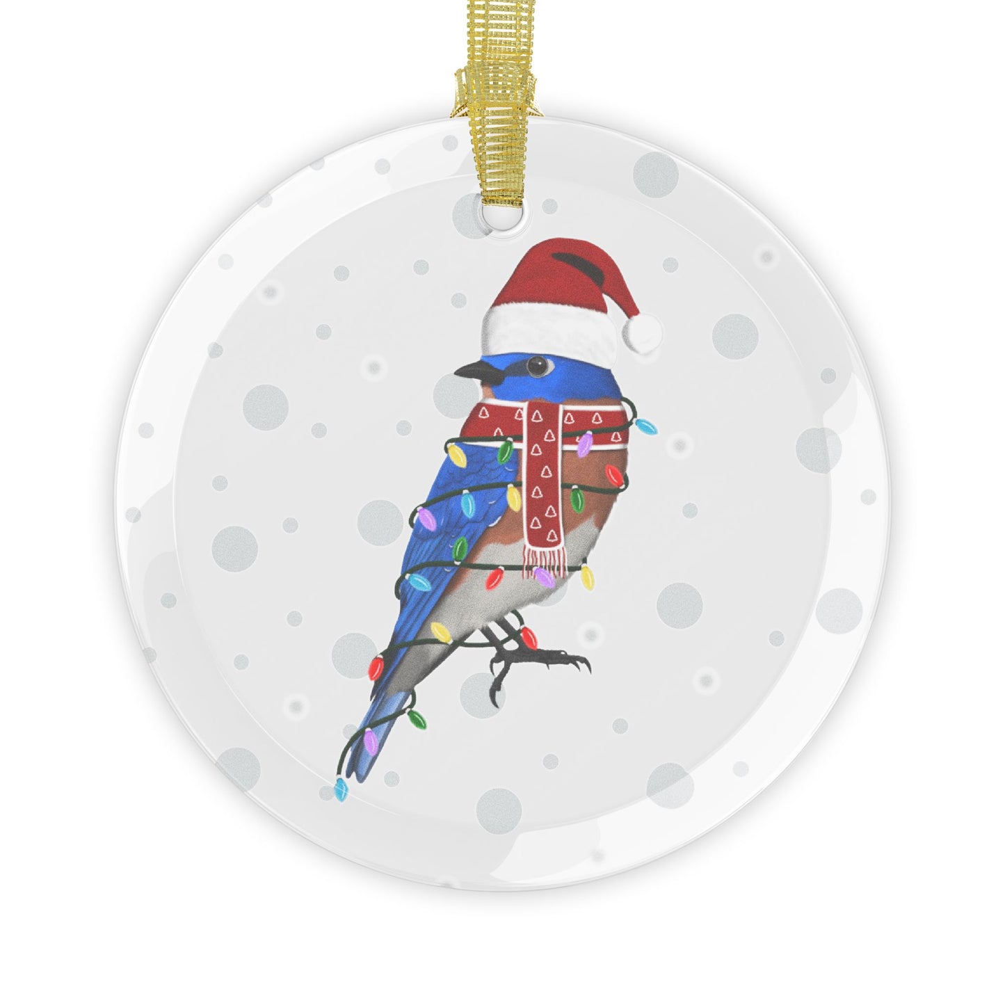 Bluebird as Santa Claus with Fairy Lights Christmas Glass Ornament