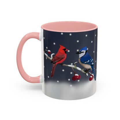 Blue Jay and Cardinal Bird Coffee Mug | Ceramic Christmas Gift for Bird Lovers