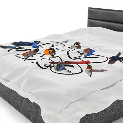 Bird Nerd Blue Jay Cardinal Robin Bluebird Hummingbird Oriole Backyard Birds Velveteen Plush Blanket White