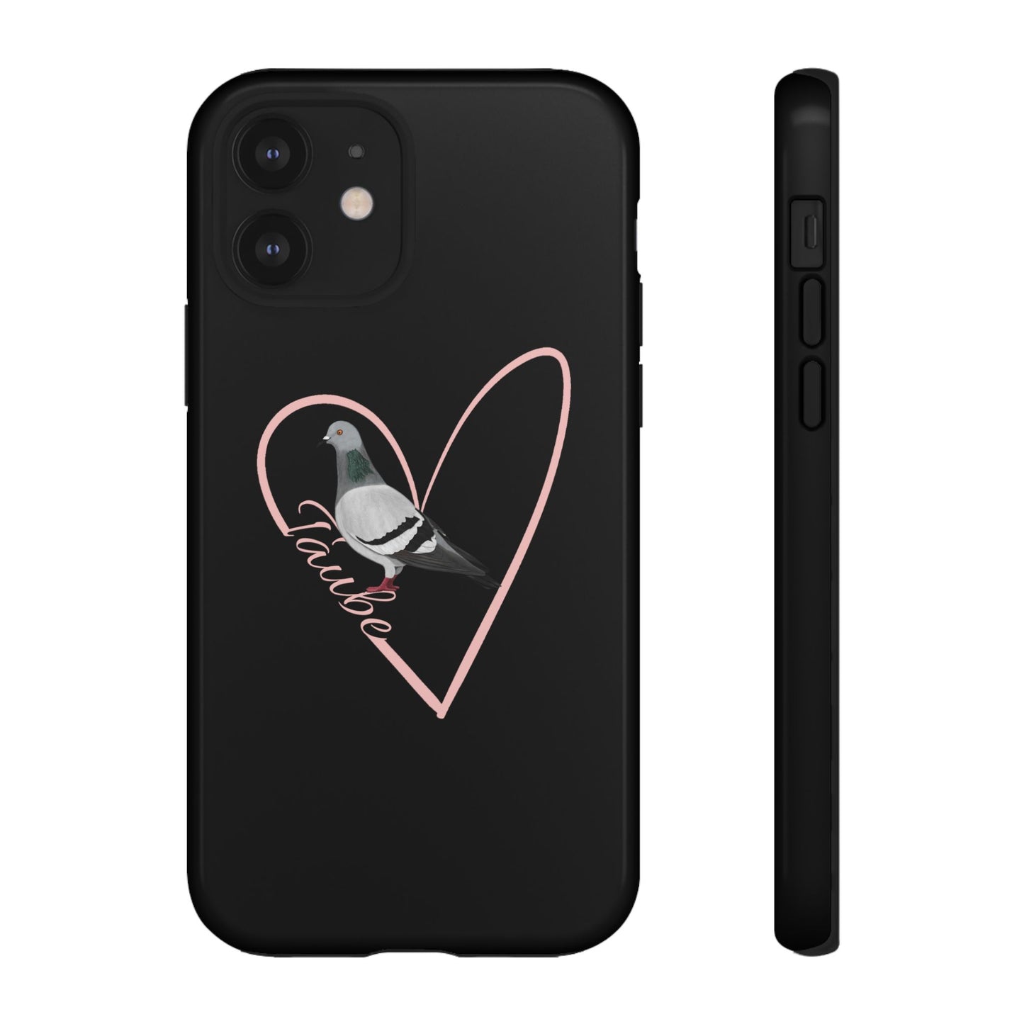 Taube mit Herz Premium Handyhülle – Doppelt Geschützt & Rundum Bedruckt Schwarz