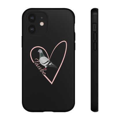 Taube mit Herz Premium Handyhülle – Doppelt Geschützt & Rundum Bedruckt Schwarz