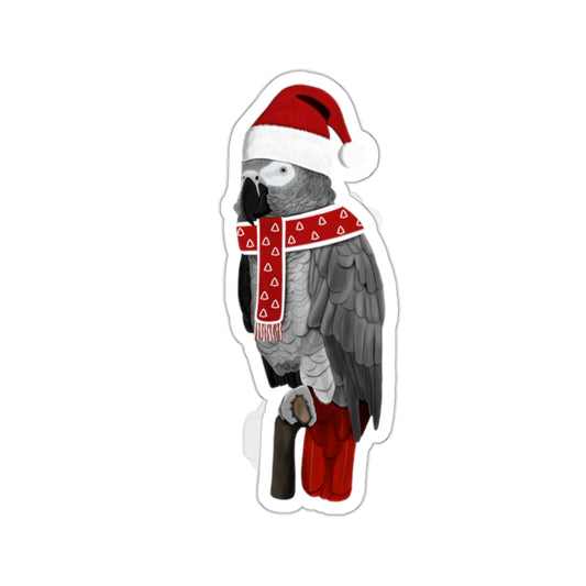 Grey Parrot with Santa Claus Hat and Scarf Christmas Bird Sticker