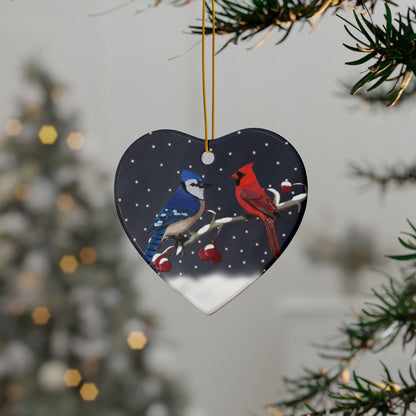 Blue Jay Cardinal Ceramic Bird Christmas Ornament | Durable Double-Sided Bird Lover Decor