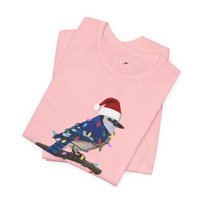 Blue Jay with Fairy Lights Christmas Bird T-Shirt