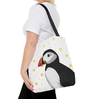 Puffin Golden Dots Bird Tote Bag 16"x16" White