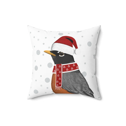 American Robin Santa Claus Christmas Grey Dots Birdwatcher Bird Throw Pillow 16"x16"