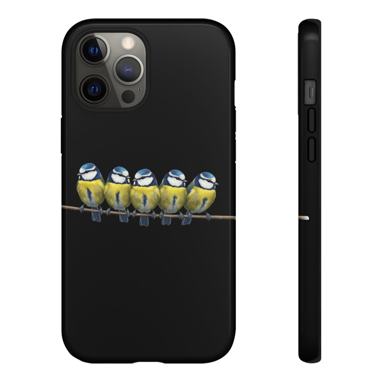 Blaumeisen auf einem Ast Premium Handyhülle – Doppelt Geschützt & Rundum Bedruckt Schwarz