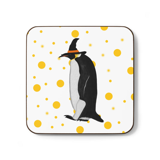 Penguin Orange Dots Halloween Hardboard Coaster