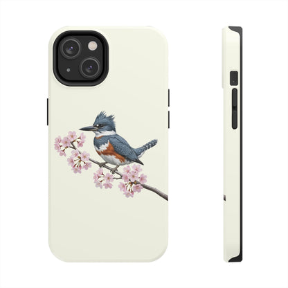 Belted Kingfisher & Cherry Blossom Tough iPhone Case Creamy White