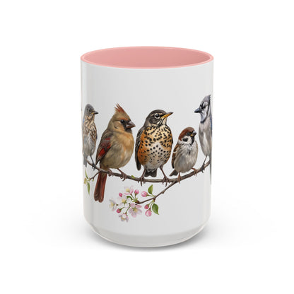 Blue Jay Cardinal Bluebird Little Owl Fledglings Two-Tone Mug | Spring Bird Lover Gift