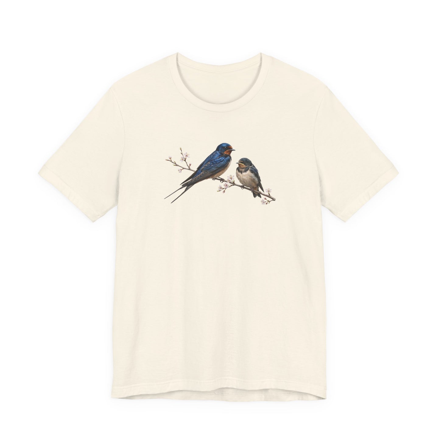 Barn Swallow & Fledgling T-Shirt | Spring Blossoms Unisex Graphic Tee