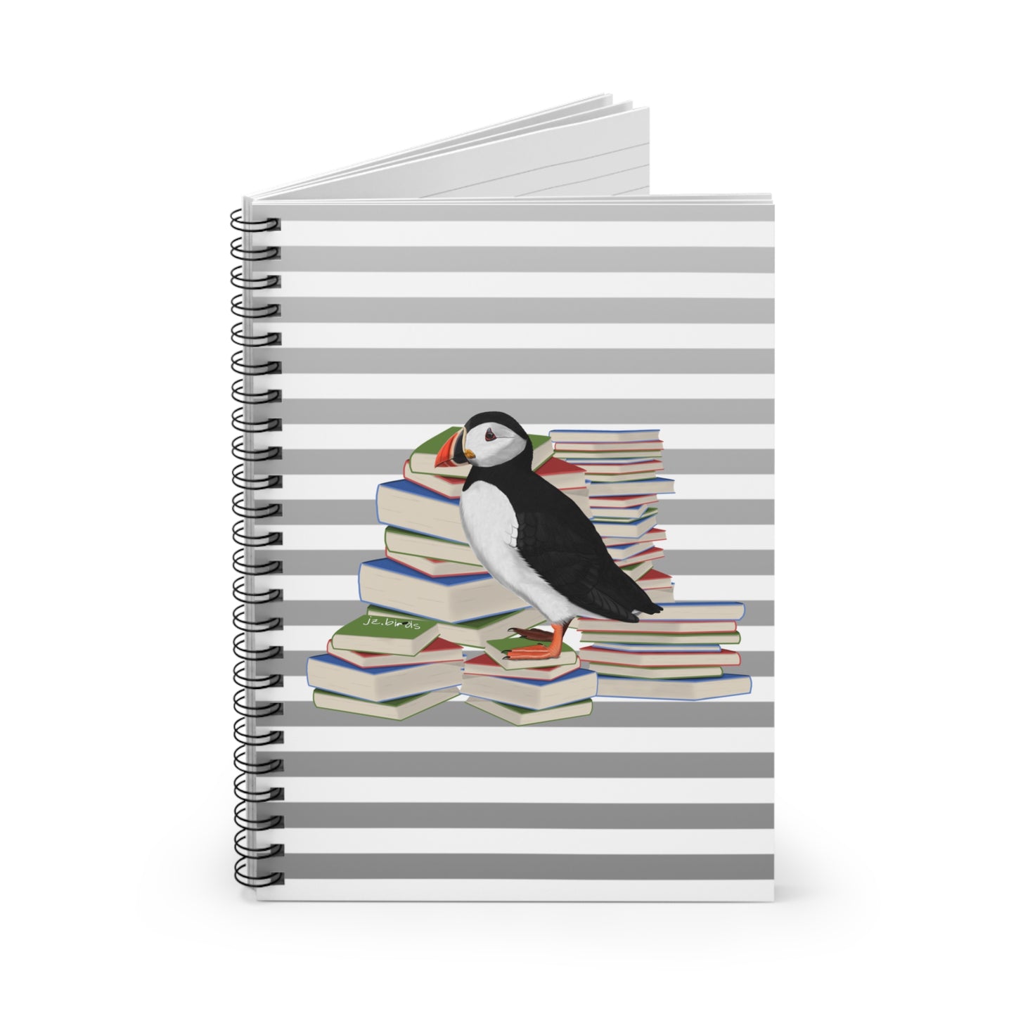 Puffin Bird with Books Birdlover Bookworm Spiral Notebook Ruled Line 6" x 8"