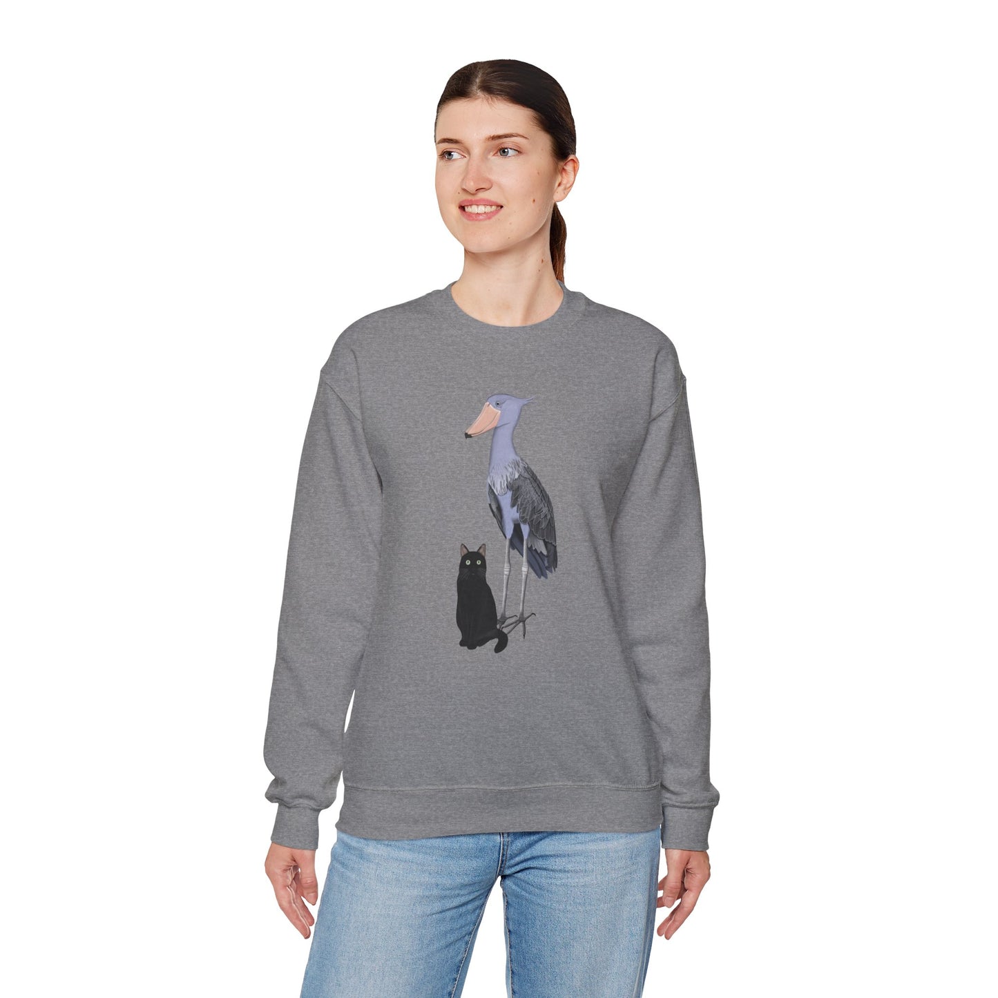 Black Cat with Shoebill Bird Cat Lover Sweatshirt