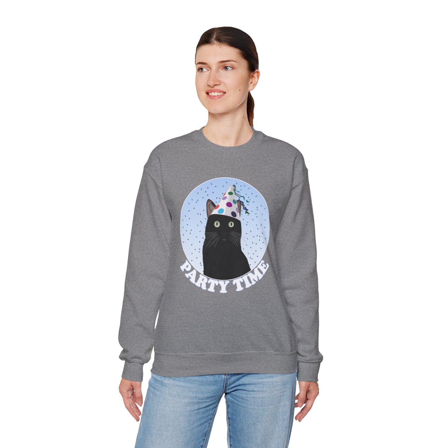 Black Cat Celebrating Party Time Cat Lover Sweatshirt