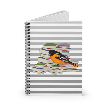 Baltimore Oriole Bird with Books Birdlover Bookworm Spiral Notebook Ruled Line 6" x 8"