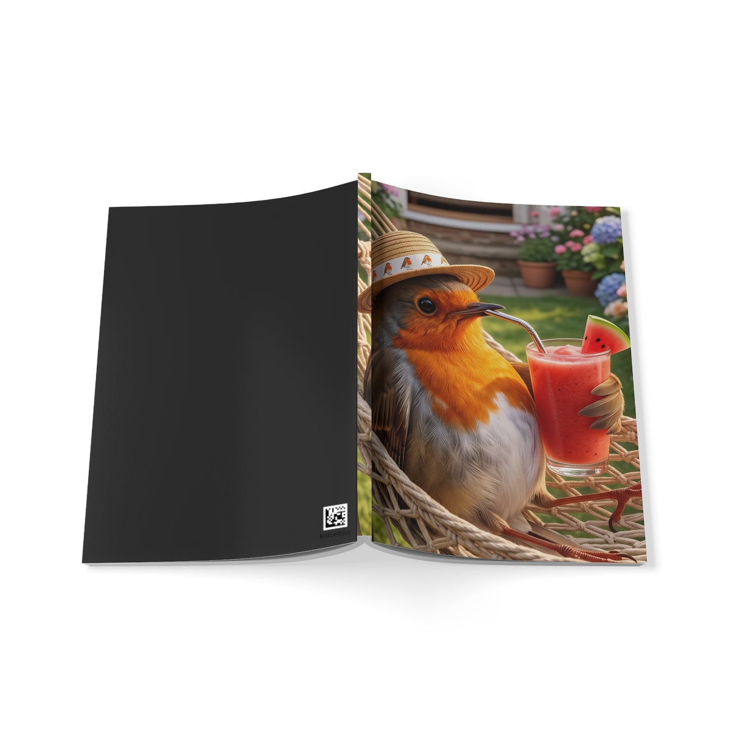 Rosi Rotkehlchen in der Hängematte Notizbuch A5 liniert als Sommer Geschenk für Gartenfreunde und Schreibwaren Fans